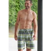 British Boxers Men's "Shetland" Check Brushed Cotton Sleep Shorts in Pale Green | Size: Medium