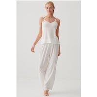 British Boxers Women's "Ivory" Bamboo Lace Camisole Pyjama Set in Ivory | Size: XS