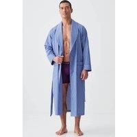 "Stowe Prussian Blue & White Stripe" Crisp Cotton Dressing Gown