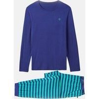 British Boxers Men's "Vivid Green" Stripe Bamboo Pyjama Set in Navy | Size: Large