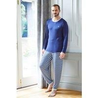 British Boxers Men's "Skyline" Stripe Bamboo Pyjama Set in Blue | Size: XL