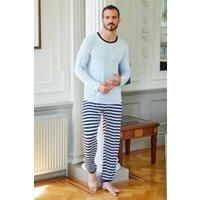 British Boxers Men's "Maritime" Stripe Bamboo Pyjama Set in Mid Blue | Size: Small