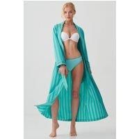 "New York Turquoise Stripe" Crisp Cotton Dressing Gown