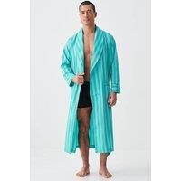 British Boxers Men's "New York Turquoise Stripe" Crisp Cotton Dressing Gown | Size: Medium