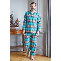 British Boxers Men's "Acorn Squash" Check Brushed Cotton Pyjama Set in Dark Green | Size: Large