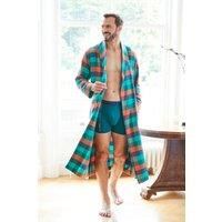 British Boxers Men's "Acorn Squash" Check Brushed Cotton Dressing Gown in Dark Green | Size: Small