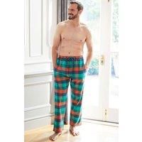 British Boxers Men's "Acorn Squash" Check Brushed Cotton Pyjama Trousers in Dark Green | Size: Large
