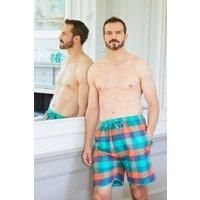 British Boxers Men's "Acorn Squash" Check Brushed Cotton Sleep Shorts in Dark Green | Size: Large