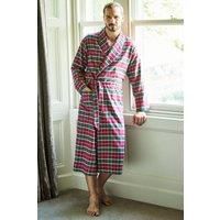 British Boxers Men's "Gaia" Tartan Brushed Cotton Dressing Gown in Burgundy | Size: Medium