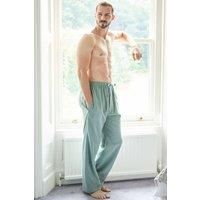 British Boxers Men's "Moss" Herringbone Brushed Cotton Pyjama Trousers in Dark Green | Size: XL