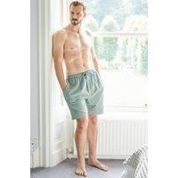 British Boxers Men's "Moss" Herringbone Brushed Cotton Sleep Shorts in Dark Green | Size: Medium