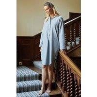 British Boxers Women's "Chalk" Stripe Brushed Cotton Nightshirt in Grey | Size: Small