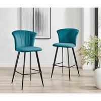 2x Juniper Padded Velvet Bar Stools With Fluted Backrest & Black Legs