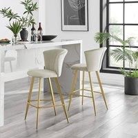 2x Juniper Padded Velvet Bar Stools With Fluted Backrest & Gold Chrome Legs
