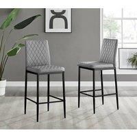 Furniture Box 2x Milan Grey Leather Black Leg Bar Stools