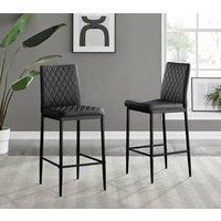 2x Milan Diamond Pattern Faux Leather Black/Beige/Grey Bar Stools With Black Leg