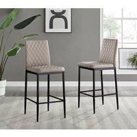 Furniture Box 2x Milan Cappuccino Beige Leather Black Leg Bar Stools