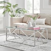 Furniture Box Alma Luxury Frame Glass Coffee Centre Table - Modern Glam Design gray 45.0 H x 120.0 W x 60.0 D cm