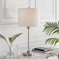 ESME Clear Glass / Silver Metal & White Shade Table Lamp Light (Including Bulb)