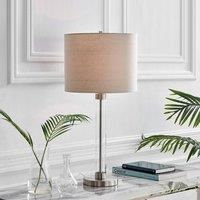 Furniture Box Esme Clear Glass Silver Metal and Grey Shade Table Lamp Light