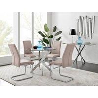 Novara Round Glass Top And Chrome Leg Table & 4 Faux Leather Lorenzo Chairs Set