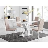 ATLANTA 4 White High Gloss Chrome Dining Table and 4 Faux Leather Dining Chairs