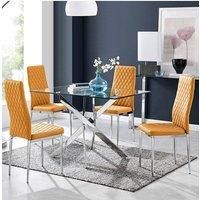 Leonardo Glass And Chrome Metal Dining Table And 4 Milan Chairs Set