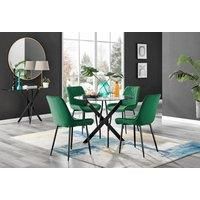NOVARA 100cm Round Glass and Black Leg Dining Table & 4 Pesaro Chairs