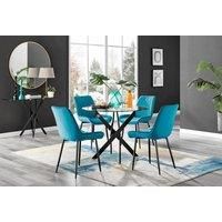 NOVARA 100cm Round Glass and Black Leg Dining Table & 4 Pesaro Chairs