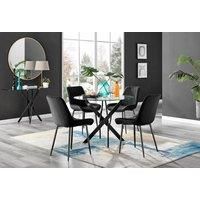 NOVARA 100cm Round Glass and Black Leg Dining Table & 4 Pesaro Chairs