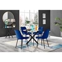 NOVARA 100cm Round Glass and Black Leg Dining Table & 4 Pesaro Chairs