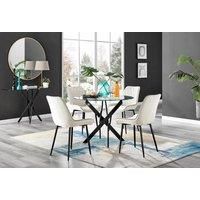NOVARA 100cm Round Glass and Black Leg Dining Table & 4 Pesaro Chairs