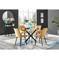 NOVARA 100cm Round Glass and Black Leg Dining Table & 4 Pesaro Chairs