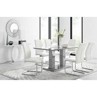 IMPERIA Grey High Gloss Dining Table And 6 Faux Leather and Chrome Dining Chairs
