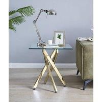 Leonardo Square Glass Side End Bedside Table with Metal Angled Starburst Legs for Modern Living Rooms