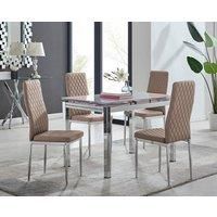 ENNA White Glass Chrome Extending Dining Table & 4/6 Faux Leather Dining Chairs