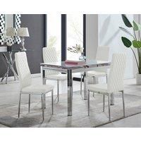ENNA White Glass Chrome Extending Dining Table & 4/6 Faux Leather Dining Chairs