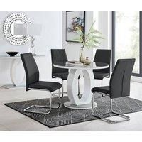 GIOVANI Round Grey Glass & White High Gloss Halo Leg Dining Table