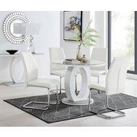 GIOVANI Round White Gloss and Grey Glass Table and 4 Faux Leather Lorenzo Chairs