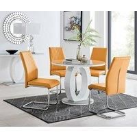 GIOVANI Round Grey Glass & White High Gloss Halo Leg Dining Table