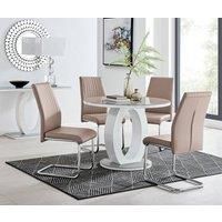 GIOVANI Round White Gloss and Grey Glass Table and 4 Faux Leather Lorenzo Chairs