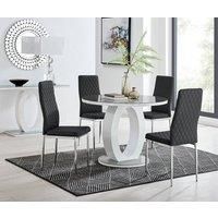 GIOVANI Round White Gloss and Grey Glass Table and 4 Faux Leather Milan Chairs
