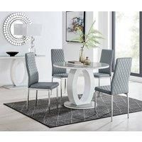 GIOVANI Round Grey Glass & White High Gloss Halo Leg Dining Table