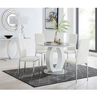 GIOVANI Round White Gloss and Grey Glass Table and 4 Faux Leather Milan Chairs
