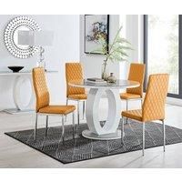 GIOVANI Round White Gloss and Grey Glass Table and 4 Faux Leather Milan Chairs