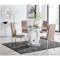 GIOVANI Round Grey Glass & White High Gloss Halo Leg Dining Table