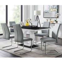 GIOVANI White Gloss Black Glass Dining Table & 6 Faux Leather Dining Chairs