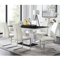 GIOVANI White Gloss Black Glass Dining Table & 6 Faux Leather Dining Chairs