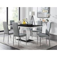 GIOVANI White Gloss Black Glass Dining Table & 6 Faux Leather Dining Chairs