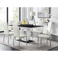 GIOVANI White Gloss Black Glass Dining Table & 6 Faux Leather Dining Chairs